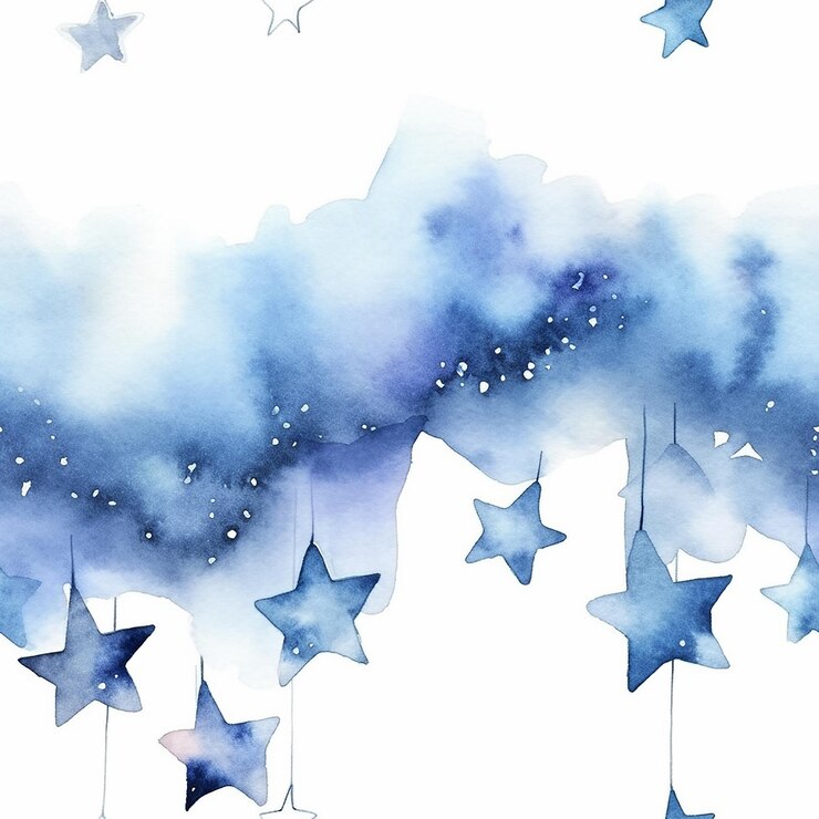El cielo de la noche con cinco estrellas colgantes