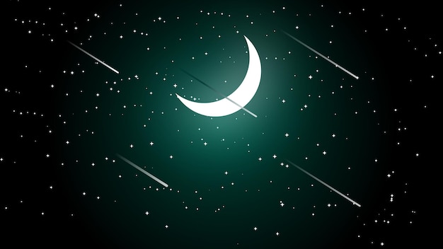 Cielo de noche de color verde oscuro abstracto con estrella y media luna