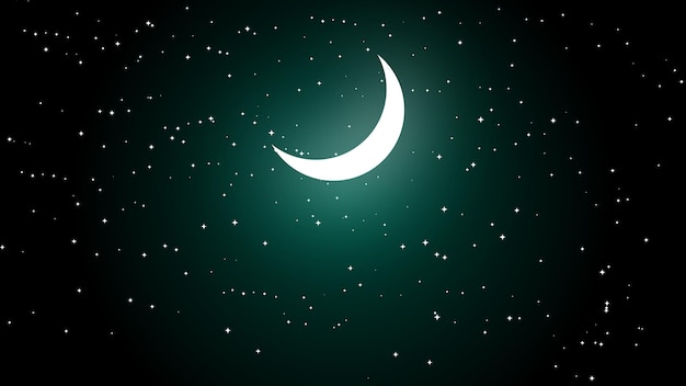 Cielo de noche de color verde oscuro abstracto con estrella y media luna