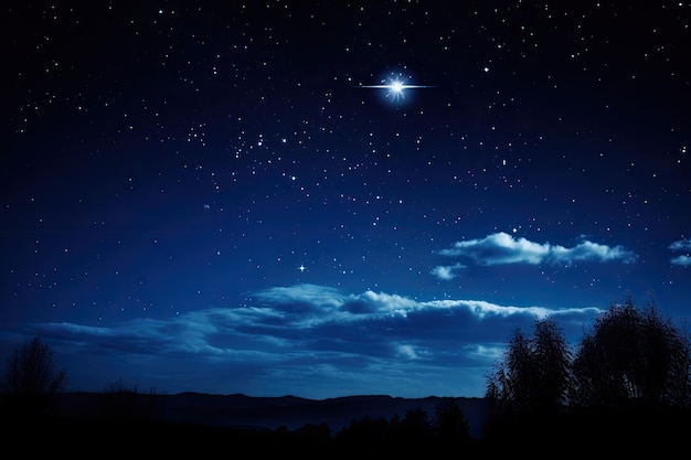 Foto cielo nocturno azul oscuro con estrellas y luna brillando