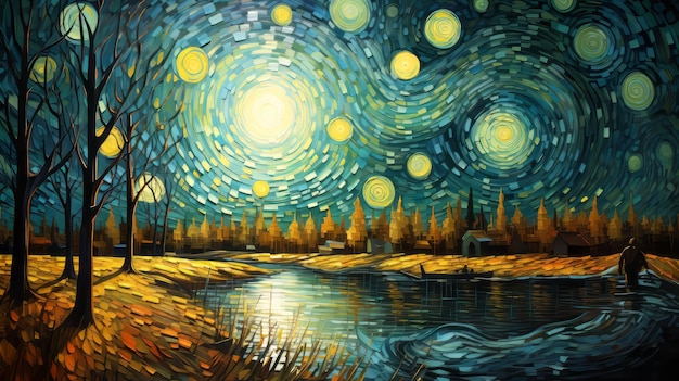 Cielo nocturno en una corriente Pintura impresionista moderna