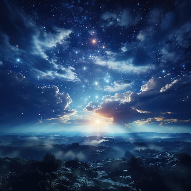 cielo nocturno espacial con fondo abstracto de nubes y estrellas