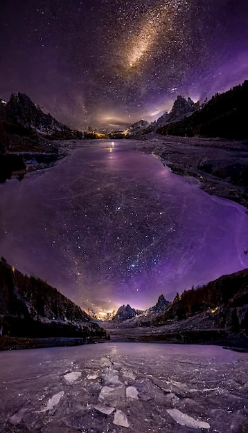 El cielo nocturno está lleno de estrellas sobre un lago congelado ai generativo