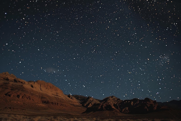 Un cielo nocturno estrellado con montañas en el fondo