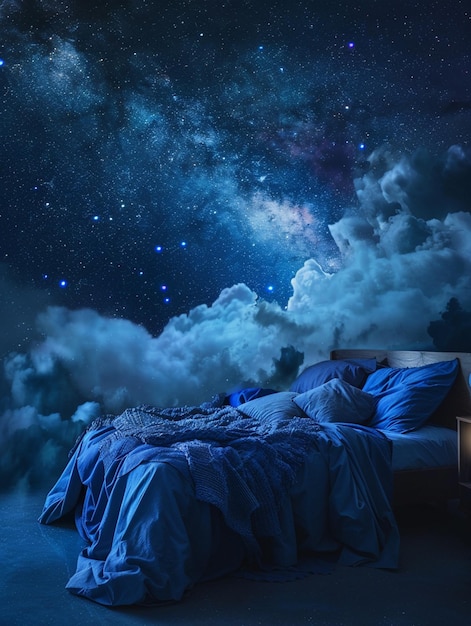 cielo nocturno estrellado con nubes y estrellas en un dormitorio generativo ai