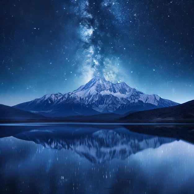 Cielo nocturno estrellado sobre la montaña y el lago reflectante Vía Láctea vista Concepto de naturaleza y universo