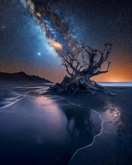 Un cielo nocturno estrellado con la vía láctea encima