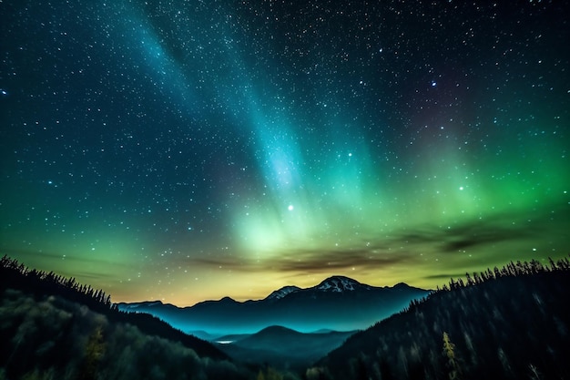 Un cielo nocturno con las estrellas y el cielo encima