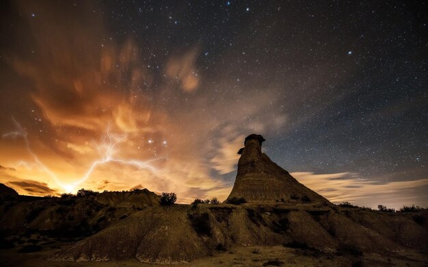 Foto un cielo nocturno con estrellas y un cielo de fuego