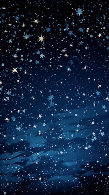 un cielo nocturno con estrellas y copos de nieve