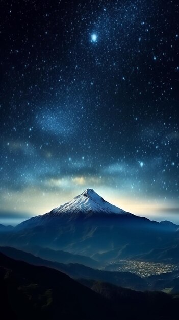 Cielo nocturno con estrellas y fondo de montaña Generado por IA