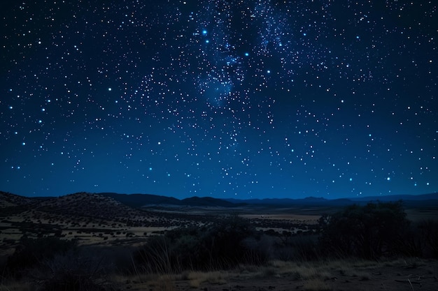 un cielo nocturno con estrellas y un paisaje desértico