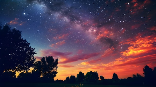 Un cielo nocturno de fantasía lleno de estrellas y una clara vista de la Vía Láctea