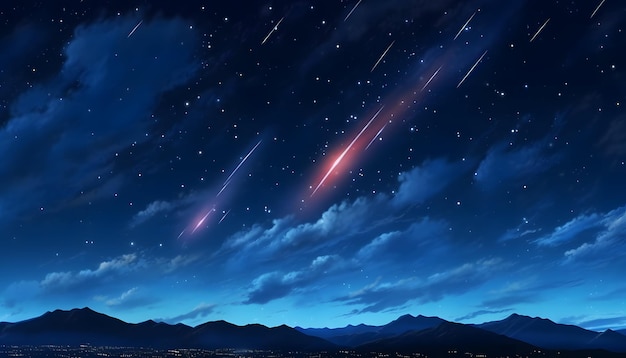 Un cielo nocturno impresionante con un cometa disparando iluminando la oscuridad