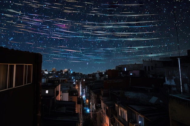 Un cielo nocturno lleno de fallas lleno de estrellas y planetas creado con IA generativa