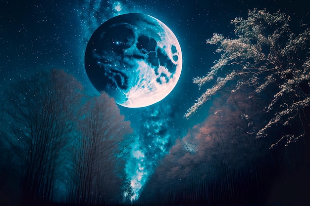 Cielo nocturno con una luna enorme una hermosa imagen digital AI generativa