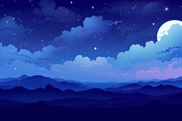 un cielo nocturno con montañas y estrellas