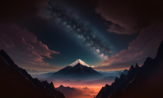 cielo nocturno con paisaje de montaña ai generado