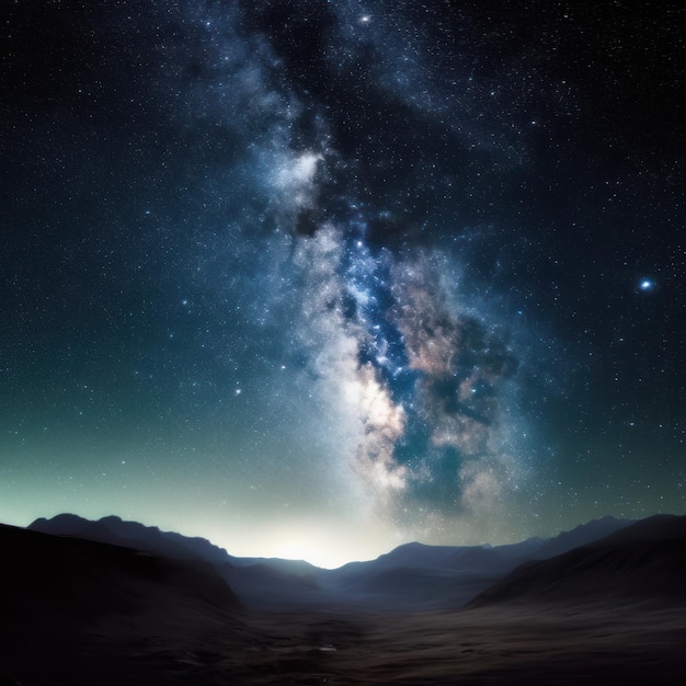 Un cielo nocturno con la vía láctea y las estrellas.