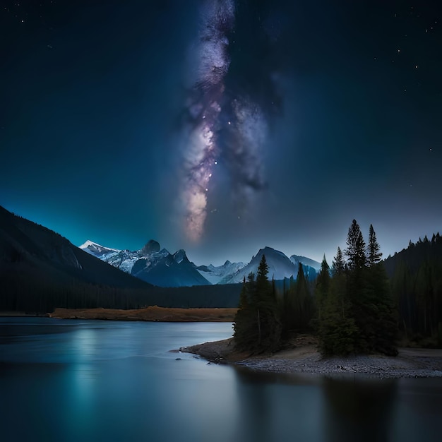 Un cielo nocturno con la vía láctea sobre las montañas.