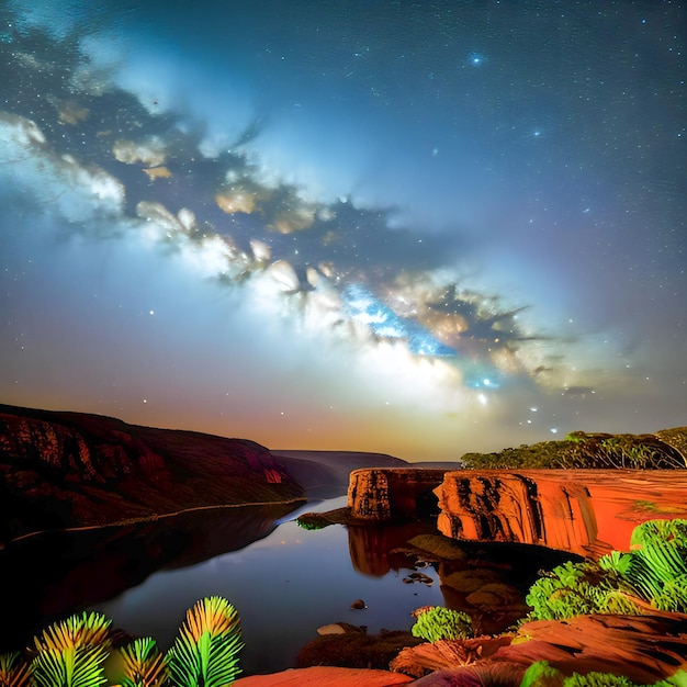 Un cielo nocturno con la vía láctea y la vía láctea encima