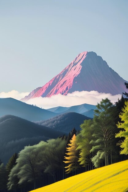 Cielo, nubes blancas y montañas, construcción de casas, naturaleza, paisaje, papel tapiz, ilustración de fondo