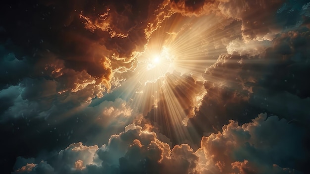 Cielo oscuro con sol rayos de Dios fondo de naturaleza dramática fondo religioso