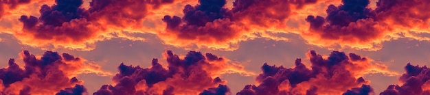 Cielo panorámico al atardecer con colores rosa pastel y violeta puesta de sol con nubes