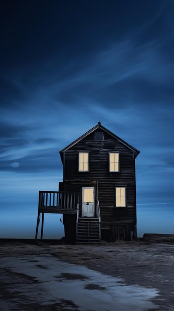 El cielo parpadeante de Monochrome Haven transforma una casa de madera en blanco y negro