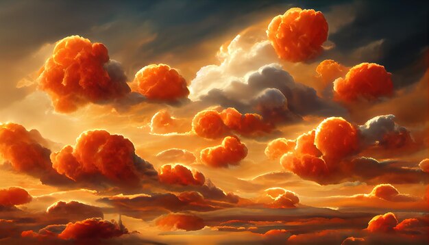 Cielo de puesta de sol naranja ardiente Colores coloridos del amanecer Increíble belleza Un hermoso y colorido fondo de naturaleza abstracta Ilustración 3d
