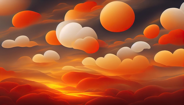 Cielo de puesta de sol naranja ardiente Colores coloridos del amanecer Increíble belleza Un hermoso y colorido fondo de naturaleza abstracta Ilustración 3d