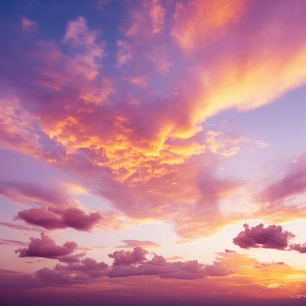 Cielo de puesta de sol con nubes rosadas, naranjas y púrpuras