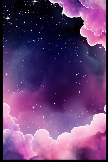 un cielo púrpura y rosa con estrellas y nubes