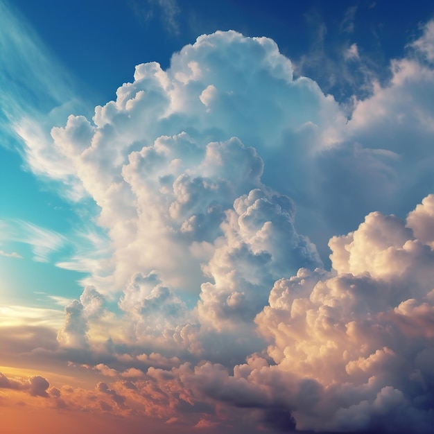 Foto cielo con rayos de sol y nubes esponjosas