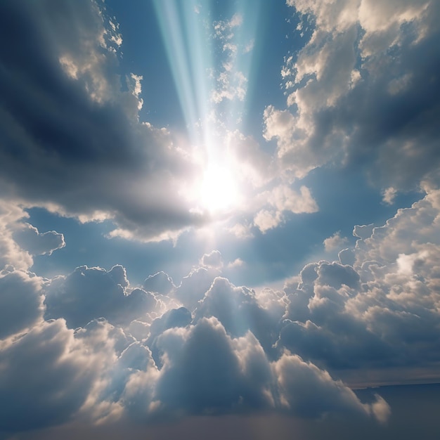 cielo con rayos de sol y nubes esponjosas