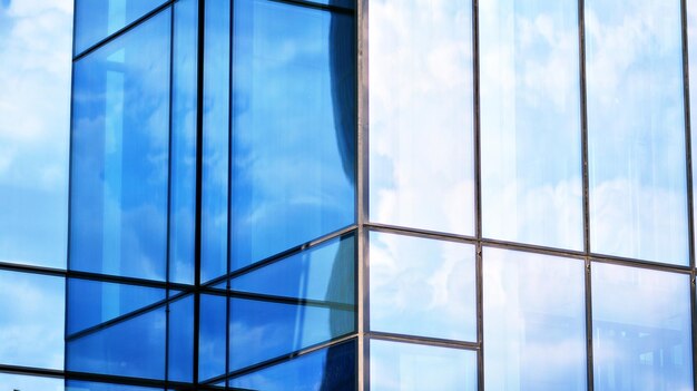 Foto el cielo se refleja en las ventanas de un edificio.