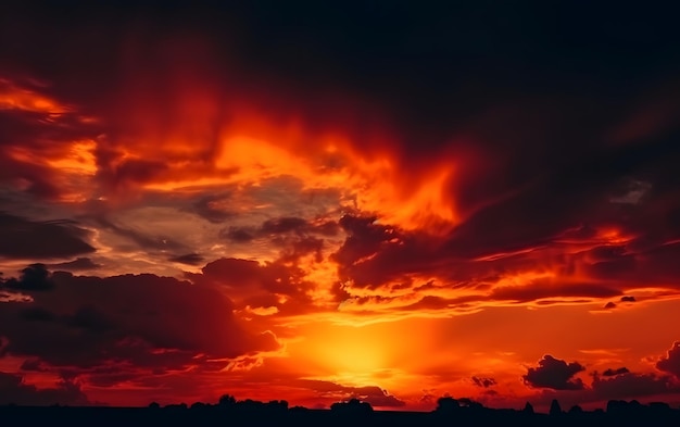 Un cielo rojo con nubes en el cielo.