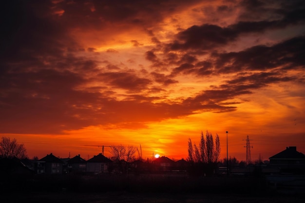 Cielo rojo durante la puesta de sol Generado por IA