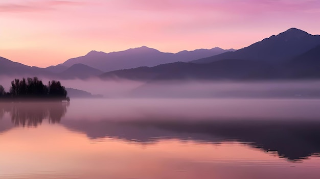 Un cielo rosa con montañas al fondo.