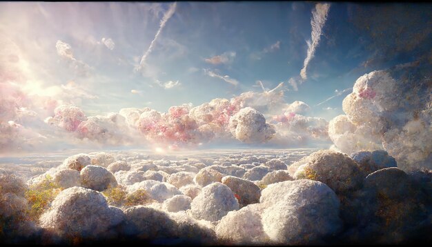 El cielo sobre las nubes con madrugada blanca