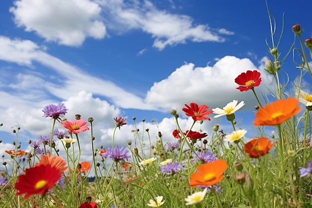 El cielo sobre el prado en flor