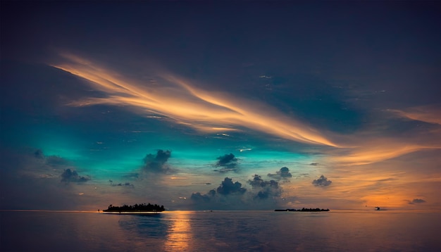 Cielo de la tarde en el océano tranquilo cielo pacífico isla de agua