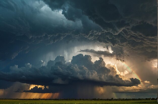 Cielo tormentoso con un arco iris vívido