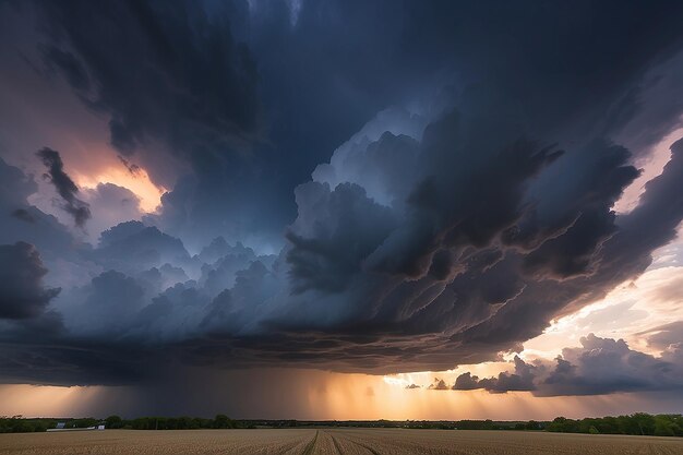 Cielo tormentoso con nubes dramáticas de una tormenta que se acerca al atardecer