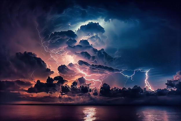 Cielo tormentoso con nubes dramáticas de una tormenta que se aproxima al atardecer IA generativa