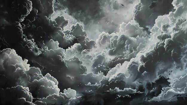 Foto un cielo tormentoso con nubes oscuras las nubes están iluminadas por un rayo la imagen está llena de drama y suspenso