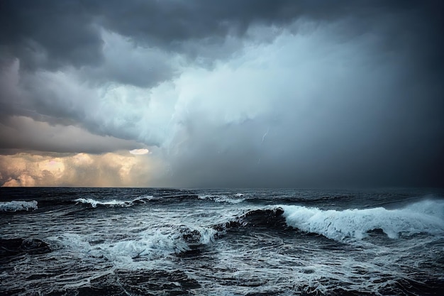 Cielo tormentoso con nubes oscuras sobre el agua del mar escénica naturaleza tormentosa hermoso fondo