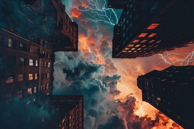 Cielo tormentoso sobre los rascacielos