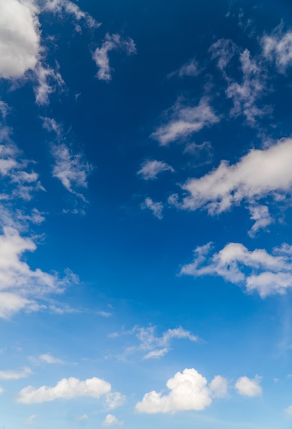 Cielo vertical con nube blanca azul esponjosa en el día