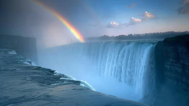 Foto cielos despejados con un arco iris sobre el papel pintado de la cascada